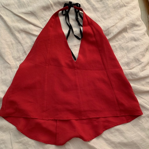 SEXY LOW BACK RED HALTER TOP - Picture 1 of 7